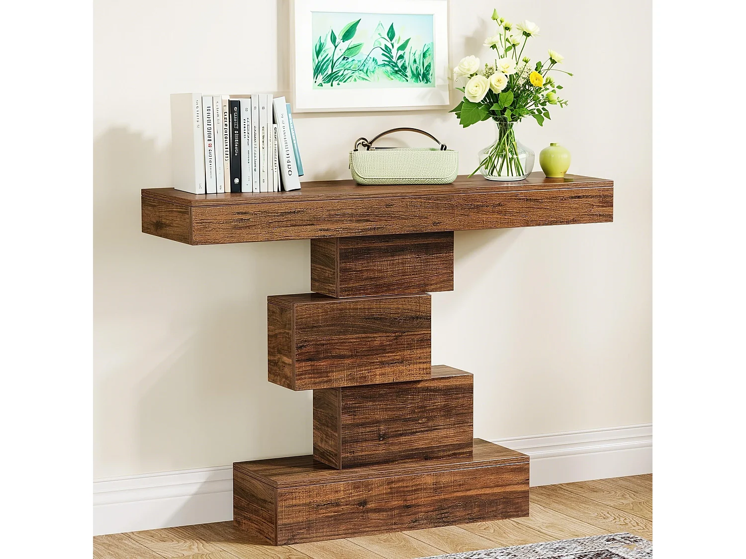 Table console en bois,Canapé mince et table d'entrée 108 x 30 x 80 cm,Organiseur de couloir étroit, marron industriel