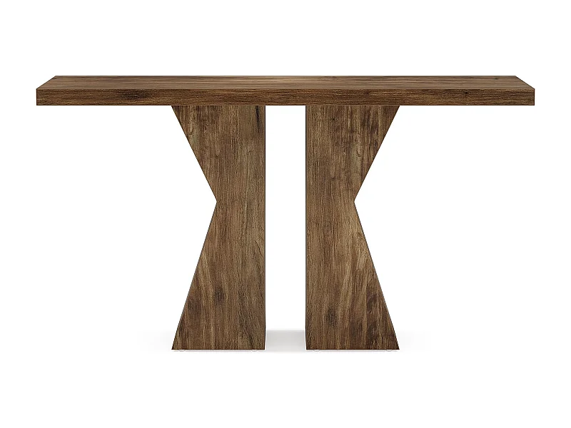 Table Console 140 cm en forme de K, table console étroite derrière le canapé, avec cadre en bois pour entrée, salon, marron rustique