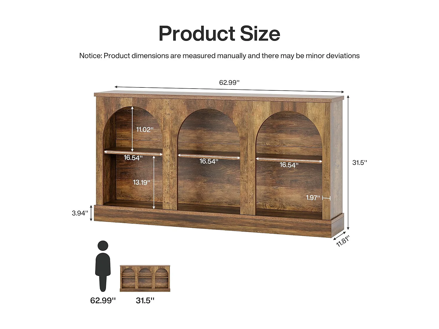 Table console 160 cm de long avec 3 niveaux de rangement, rectangulaire, pour couloir, salon, style rustique, marron