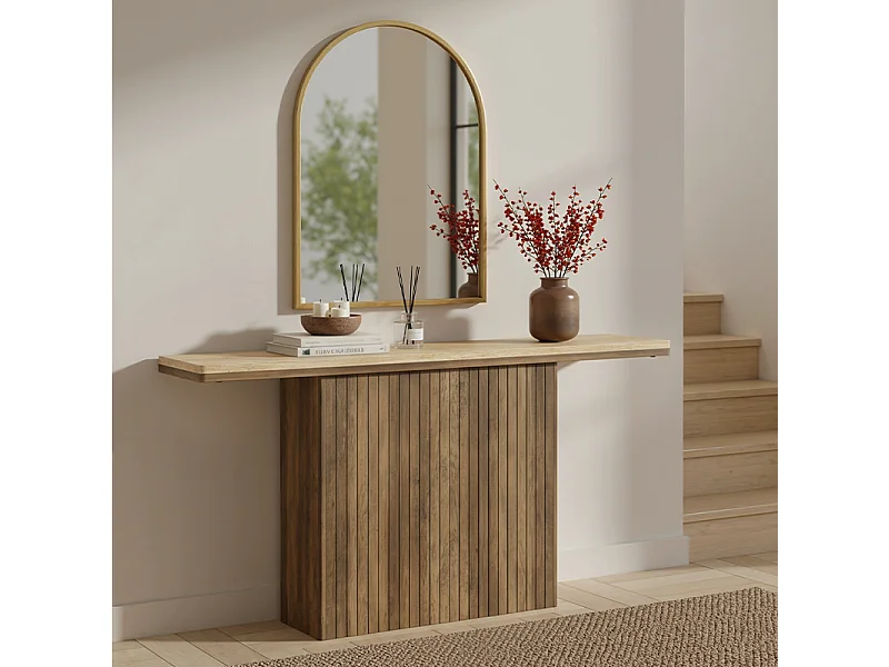 Table console flottante pour entrée, table en bois de 63 pouces de long derrière le canapé pour salon, foyer, couloir, marron rustique et couleur naturelle