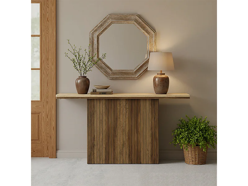 Table console flottante pour entrée, table en bois de 63 pouces de long derrière le canapé pour salon, foyer, couloir, marron rustique et couleur naturelle