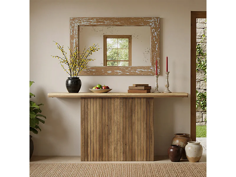 Table console flottante pour entrée, table en bois de 63 pouces de long derrière le canapé pour salon, foyer, couloir, marron rustique et couleur naturelle