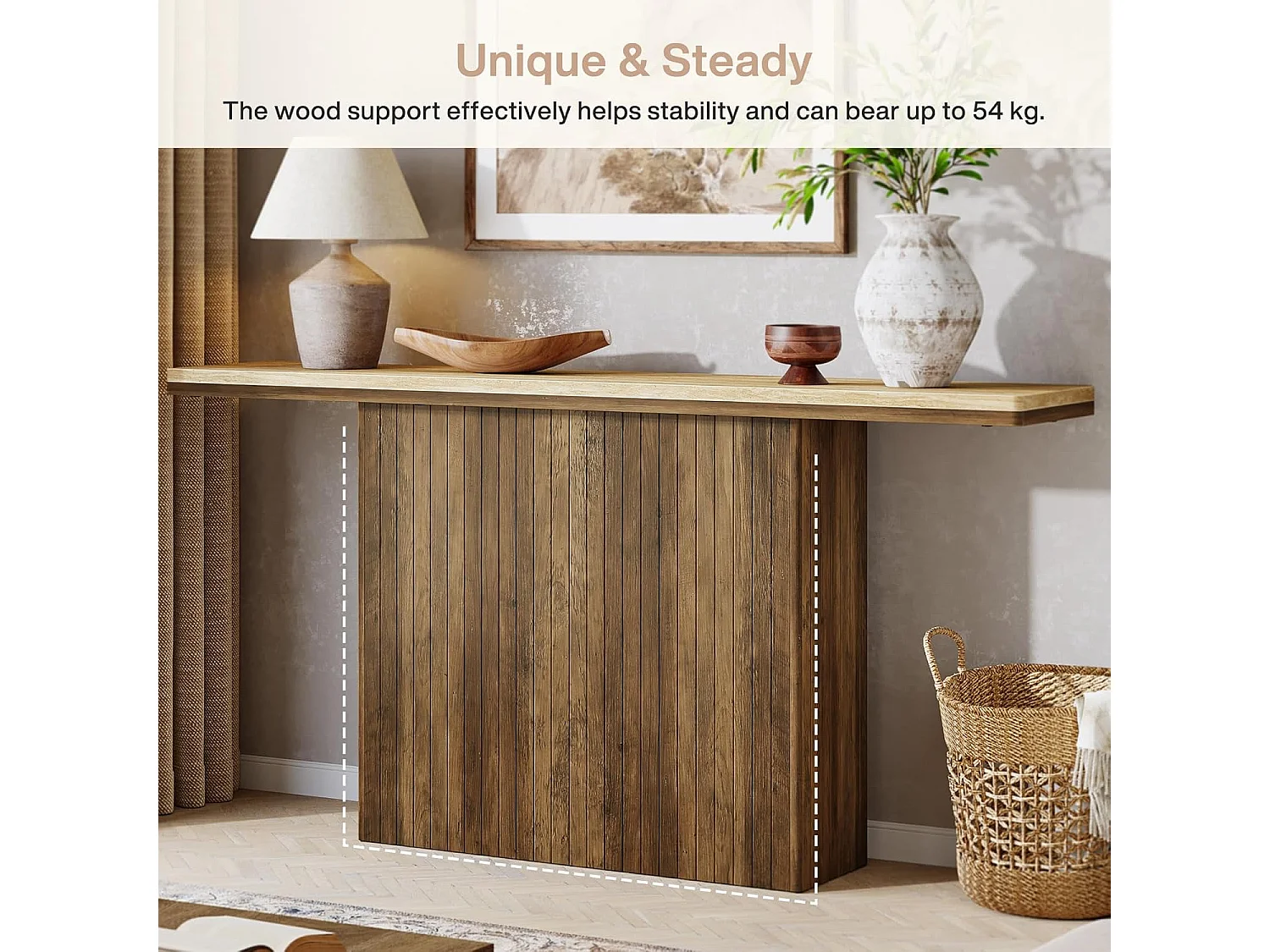 Table console flottante pour entrée, table en bois de 63 pouces de long derrière le canapé pour salon, foyer, couloir, marron rustique et couleur naturelle