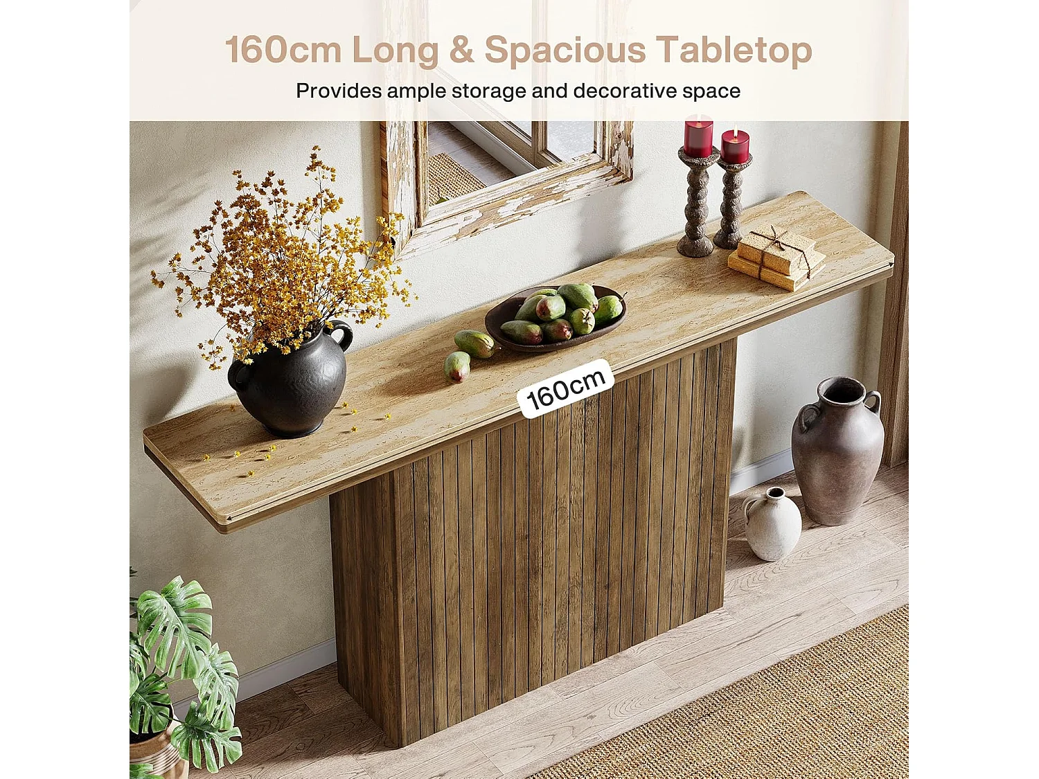 Table console flottante pour entrée, table en bois de 63 pouces de long derrière le canapé pour salon, foyer, couloir, marron rustique et couleur naturelle