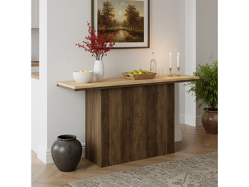 Table console flottante pour entrée, table en bois de 63 pouces de long derrière le canapé pour salon, foyer, couloir, marron rustique et couleur naturelle