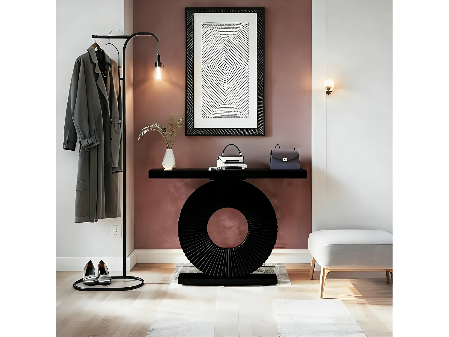 Table console moderne avec base géométrique, table d'entrée en bois de 100 cm, pour l'entrée, le couloir, le salon