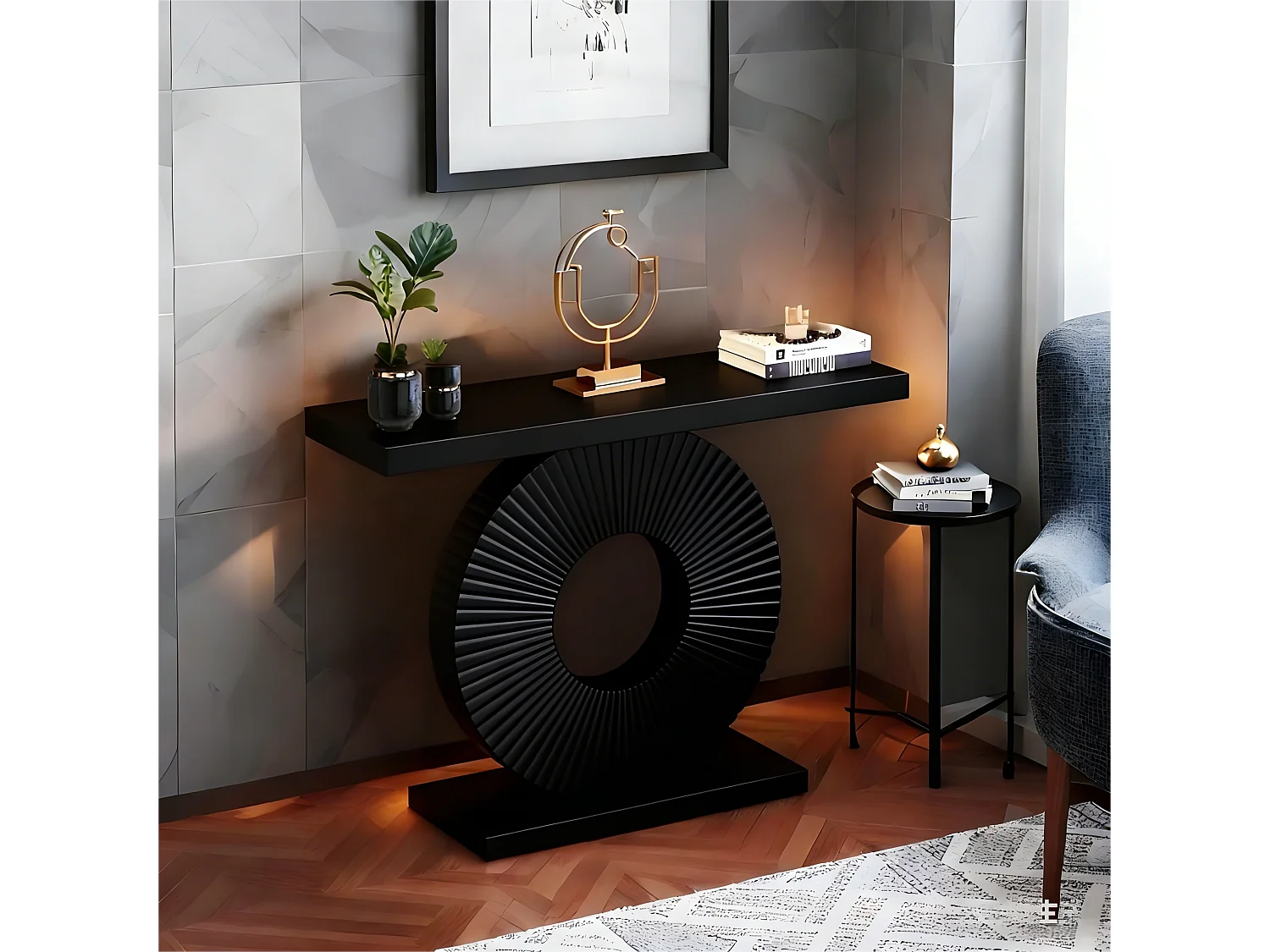 Table console moderne avec base géométrique, table d'entrée en bois de 100 cm, pour l'entrée, le couloir, le salon