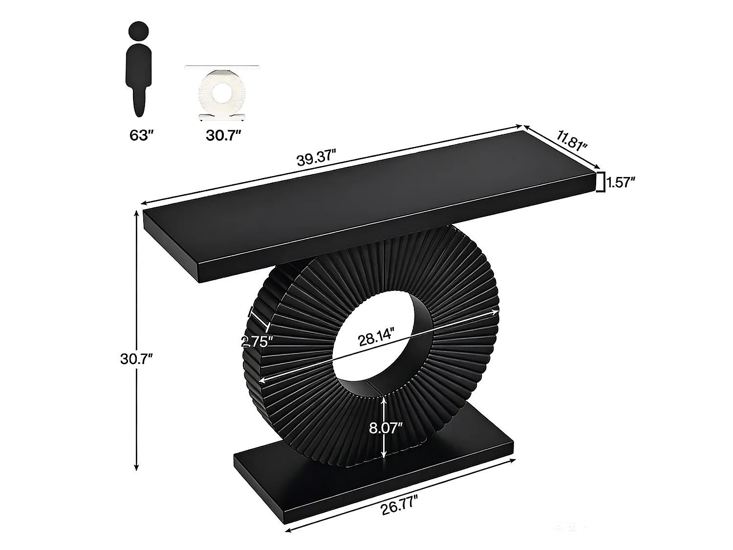 Table console moderne avec base géométrique, table d'entrée en bois de 100 cm, pour l'entrée, le couloir, le salon