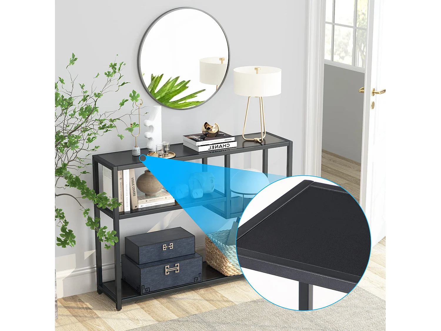 Petite Table d'entrée Noire avec Compartiments de Rangement, 108 cm,pour entrée,salon, polyvalent, Autoportant