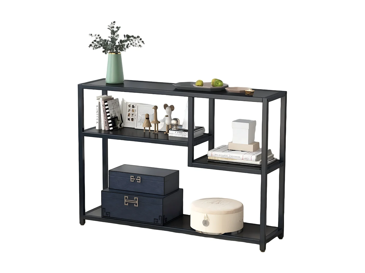 Petite Table d'entrée Noire avec Compartiments de Rangement, 108 cm,pour entrée,salon, polyvalent, Autoportant