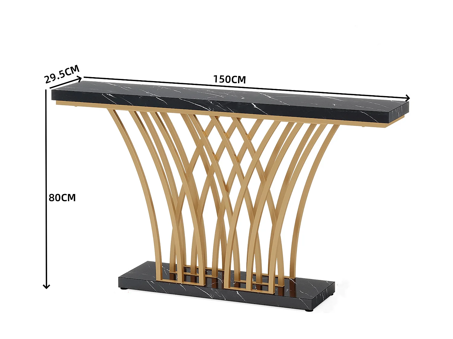 Table Console dorée ,150 x 29,5 x 80 cm ,Moderne,avec Pied en métal en Forme de Grille, pour entrée, Couloir, entrée, Salon (Noir)