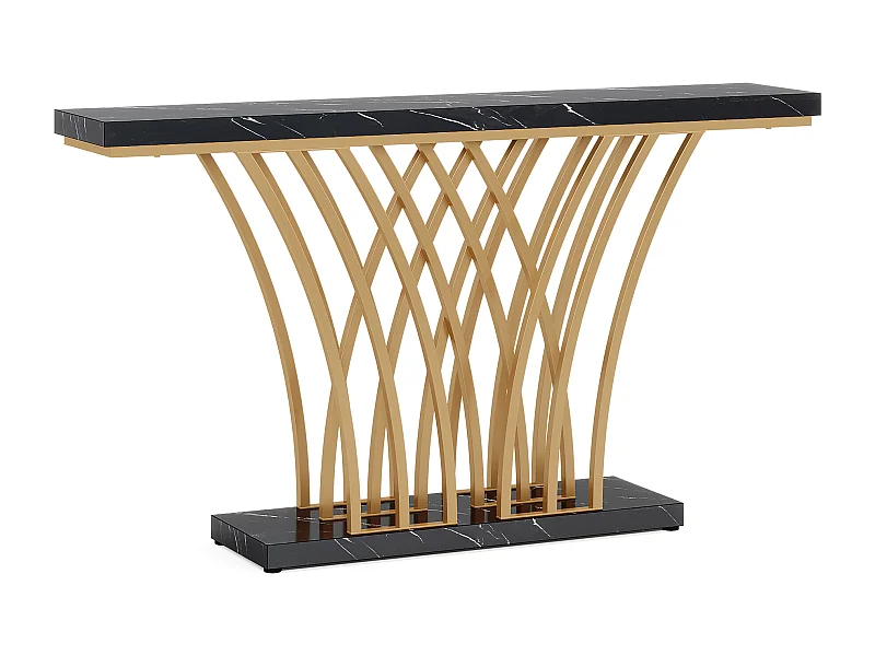 Table Console dorée ,150 x 29,5 x 80 cm ,Moderne,avec Pied en métal en Forme de Grille, pour entrée, Couloir, entrée, Salon (Noir)