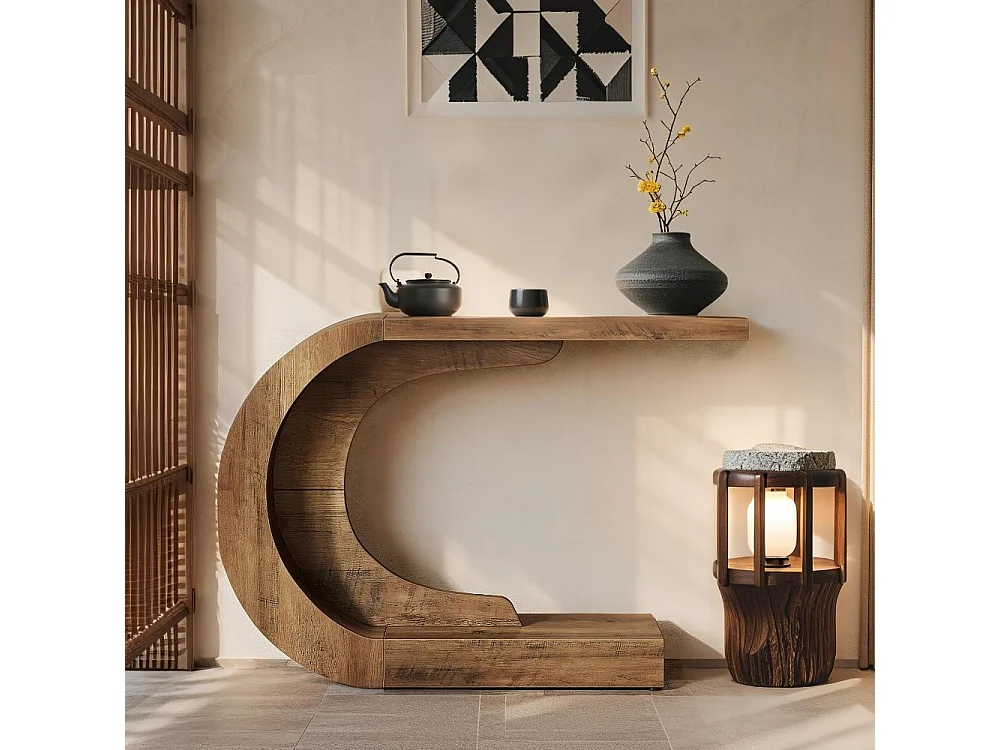 Console en Forme Unique ,110 x 35 x 75 cm Table Console,pour Entrée, Couloir, Salon, Console Bois Marron