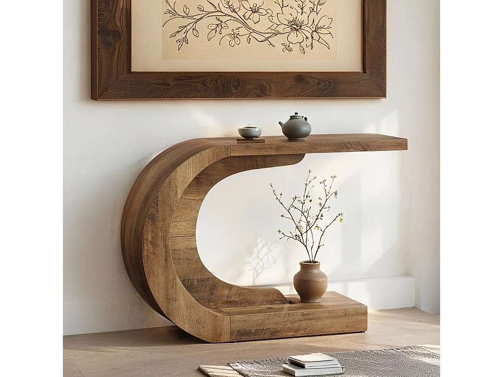 Console en Forme Unique ,110 x 35 x 75 cm Table Console,pour Entrée, Couloir, Salon, Console Bois Marron