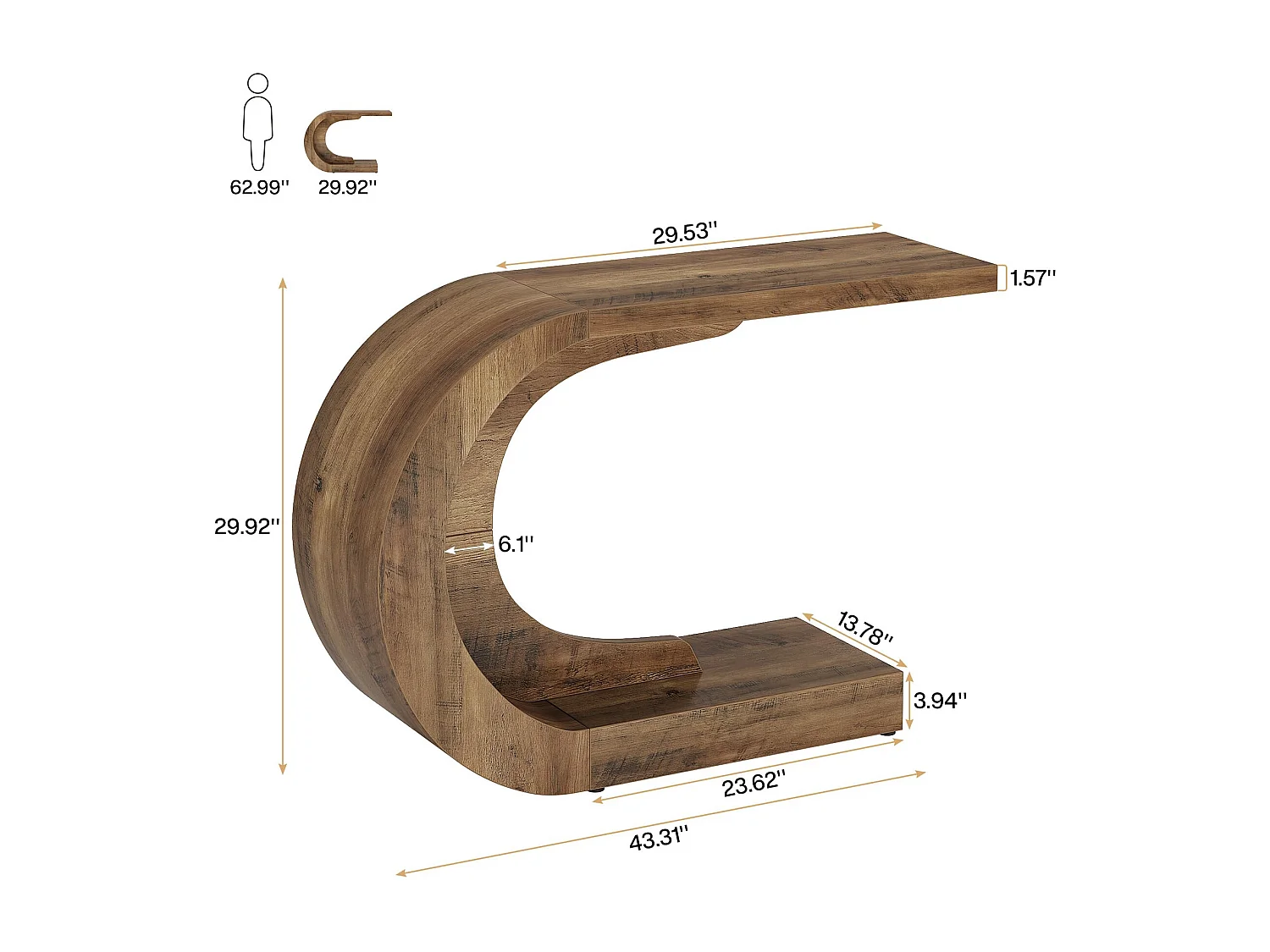 Console en Forme Unique ,110 x 35 x 75 cm Table Console,pour Entrée, Couloir, Salon, Console Bois Marron