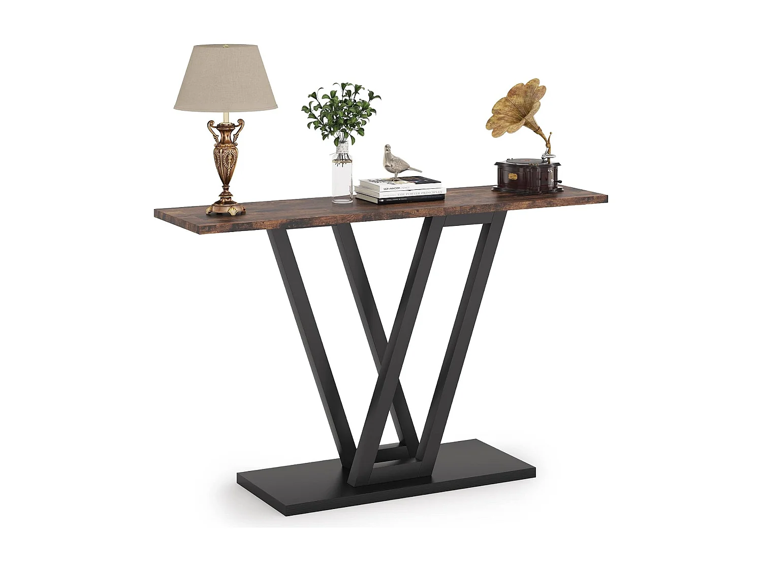 Console Meuble 110cm, Table d’entrée Industrielle, Table de canapé étroite pour Salon, Marron Rustique