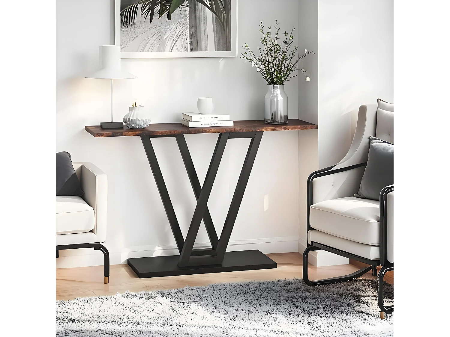 Console Meuble 110cm, Table d’entrée Industrielle, Table de canapé étroite pour Salon, Marron Rustique