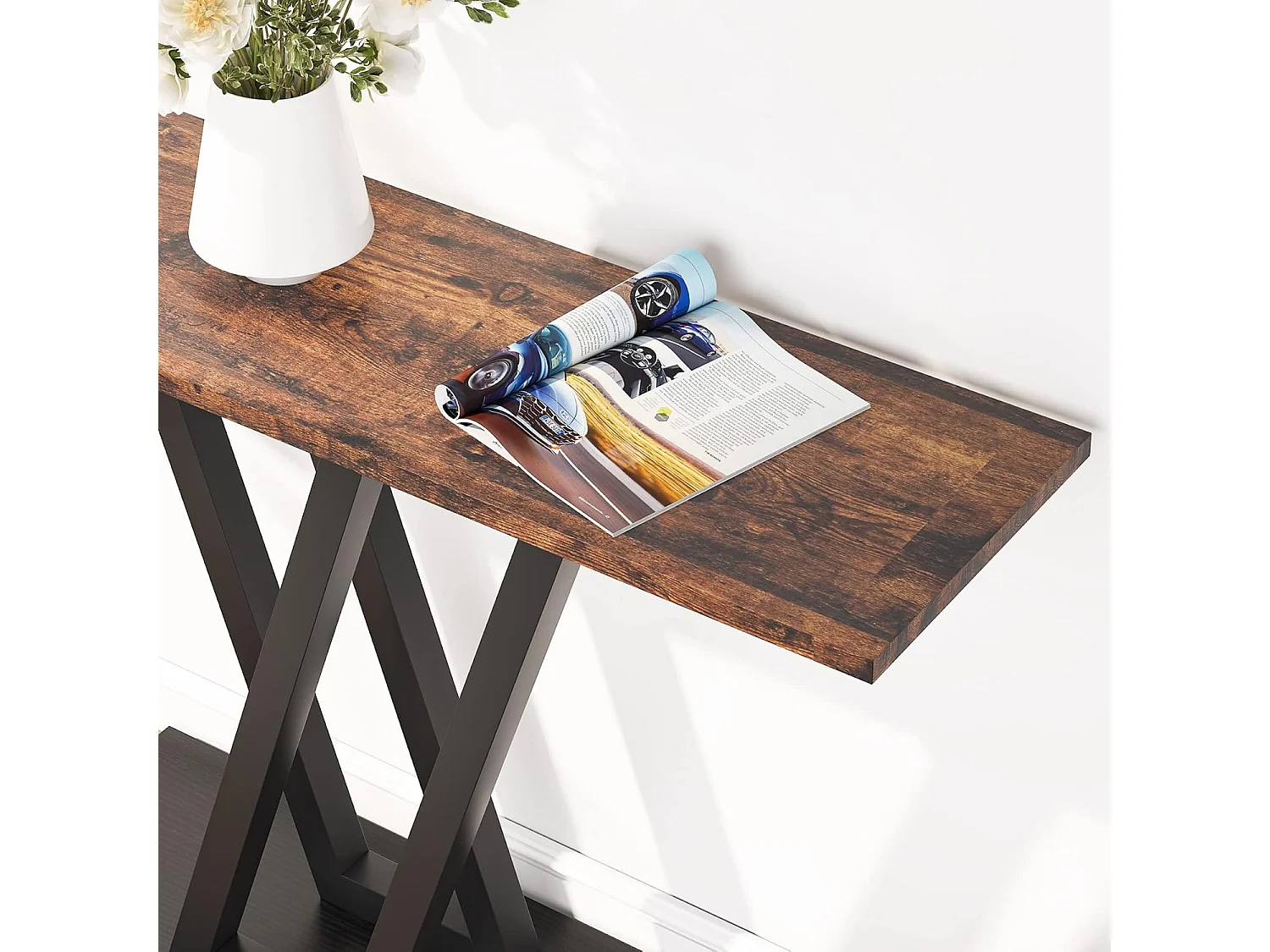 Console Meuble 110cm, Table d’entrée Industrielle, Table de canapé étroite pour Salon, Marron Rustique