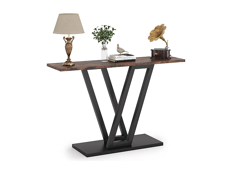 Console Meuble 110cm, Table d’entrée Industrielle, Table de canapé étroite pour Salon, Marron Rustique