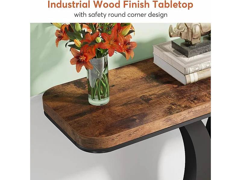 Table Console Industrielle, Table d'entrée étroite de 100 cm avec Base géométrique, Table d'appoint de Couloir Rustique pour Salon, entrée