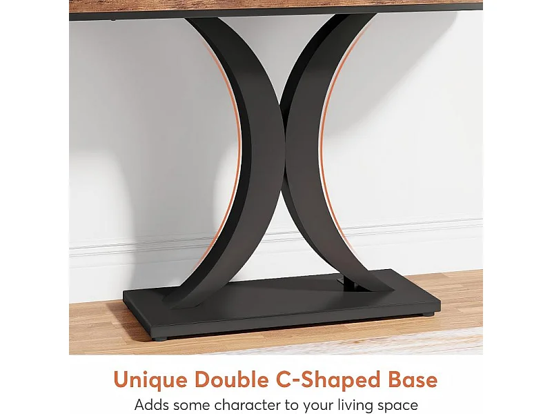 Table Console Industrielle, Table d'entrée étroite de 100 cm avec Base géométrique, Table d'appoint de Couloir Rustique pour Salon, entrée