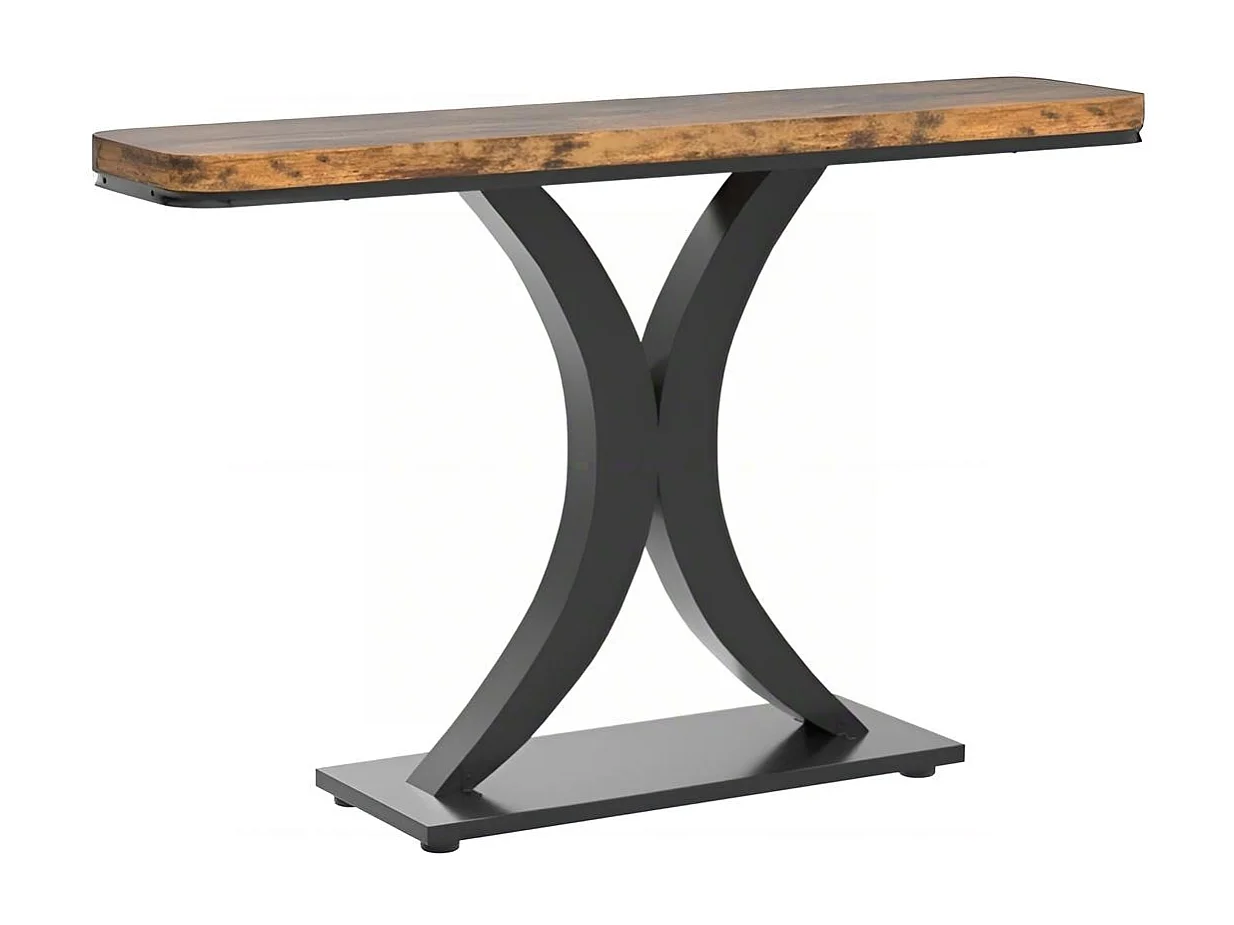 Table Console Industrielle, Table d'entrée étroite de 100 cm avec Base géométrique, Table d'appoint de Couloir Rustique pour Salon, entrée