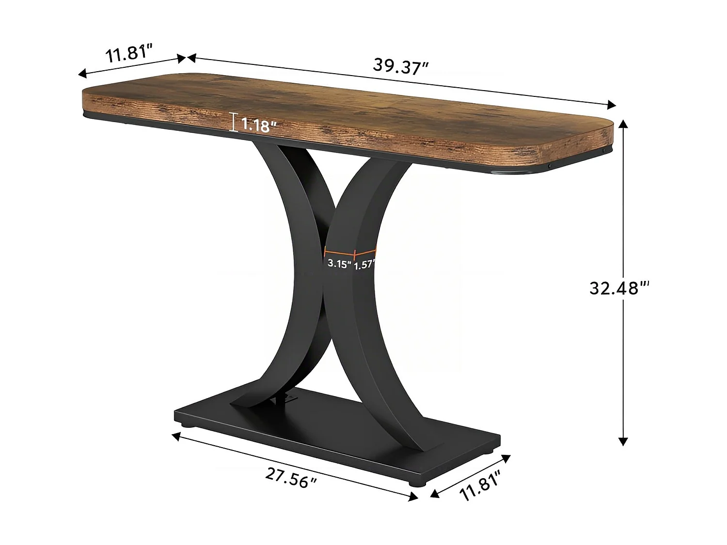 Table Console Industrielle, Table d'entrée étroite de 100 cm avec Base géométrique, Table d'appoint de Couloir Rustique pour Salon, entrée