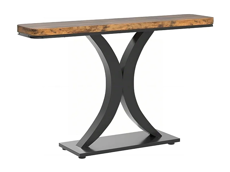 Table Console Industrielle, Table d'entrée étroite de 100 cm avec Base géométrique, Table d'appoint de Couloir Rustique pour Salon, entrée