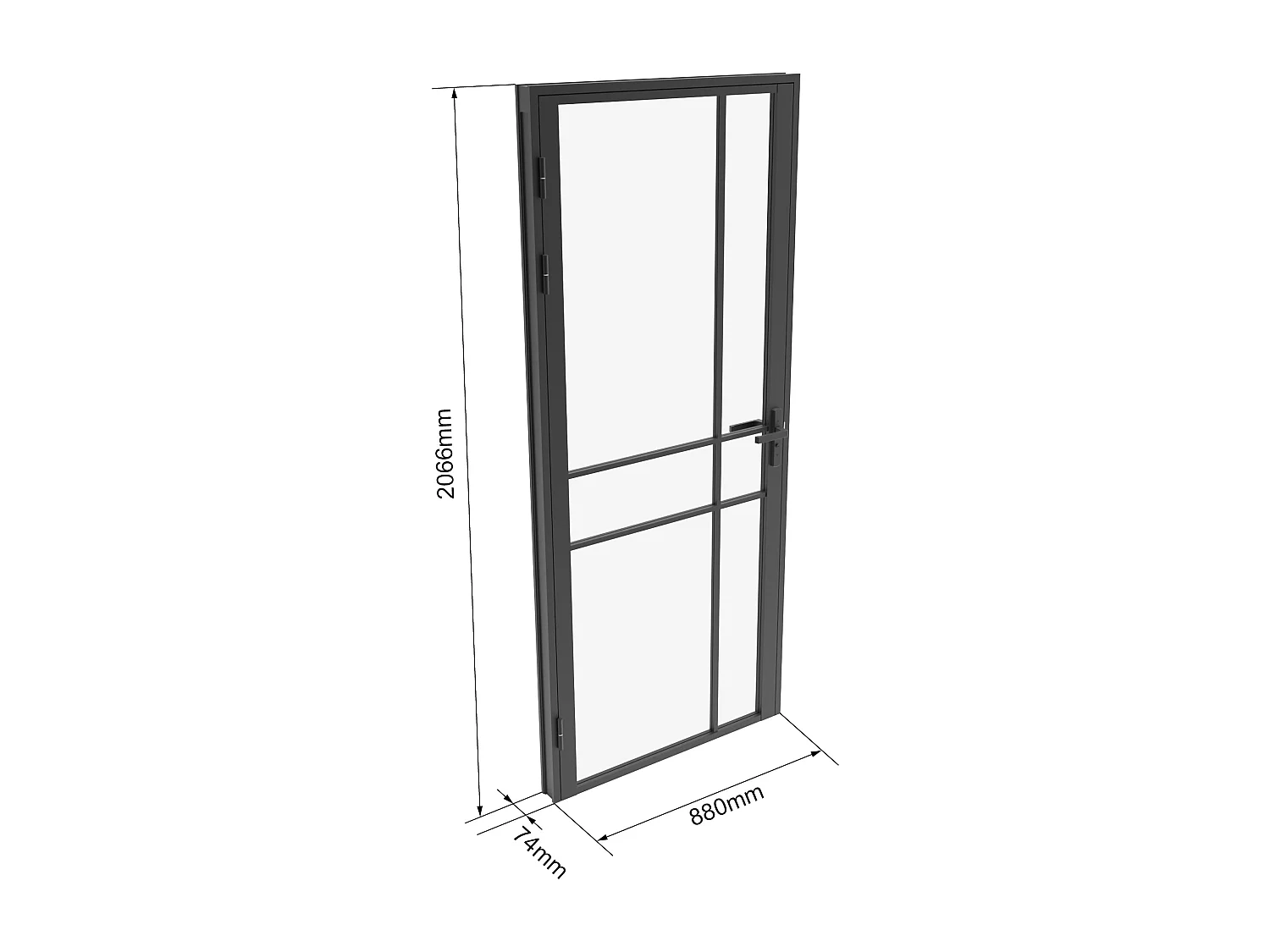 Bloc porte réversible avec design asymétrique en aluminium et verre trempé - H204 x L73 cm - Noir - SANIVA