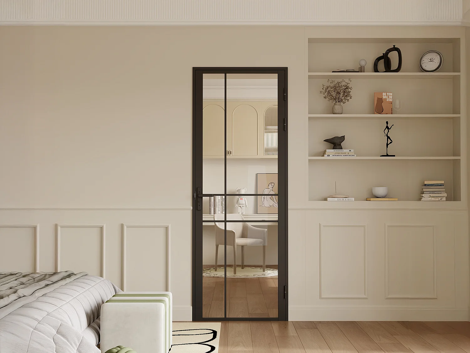 Bloc porte réversible avec design asymétrique en aluminium et verre trempé - H204 x L73 cm - Noir - SANIVA