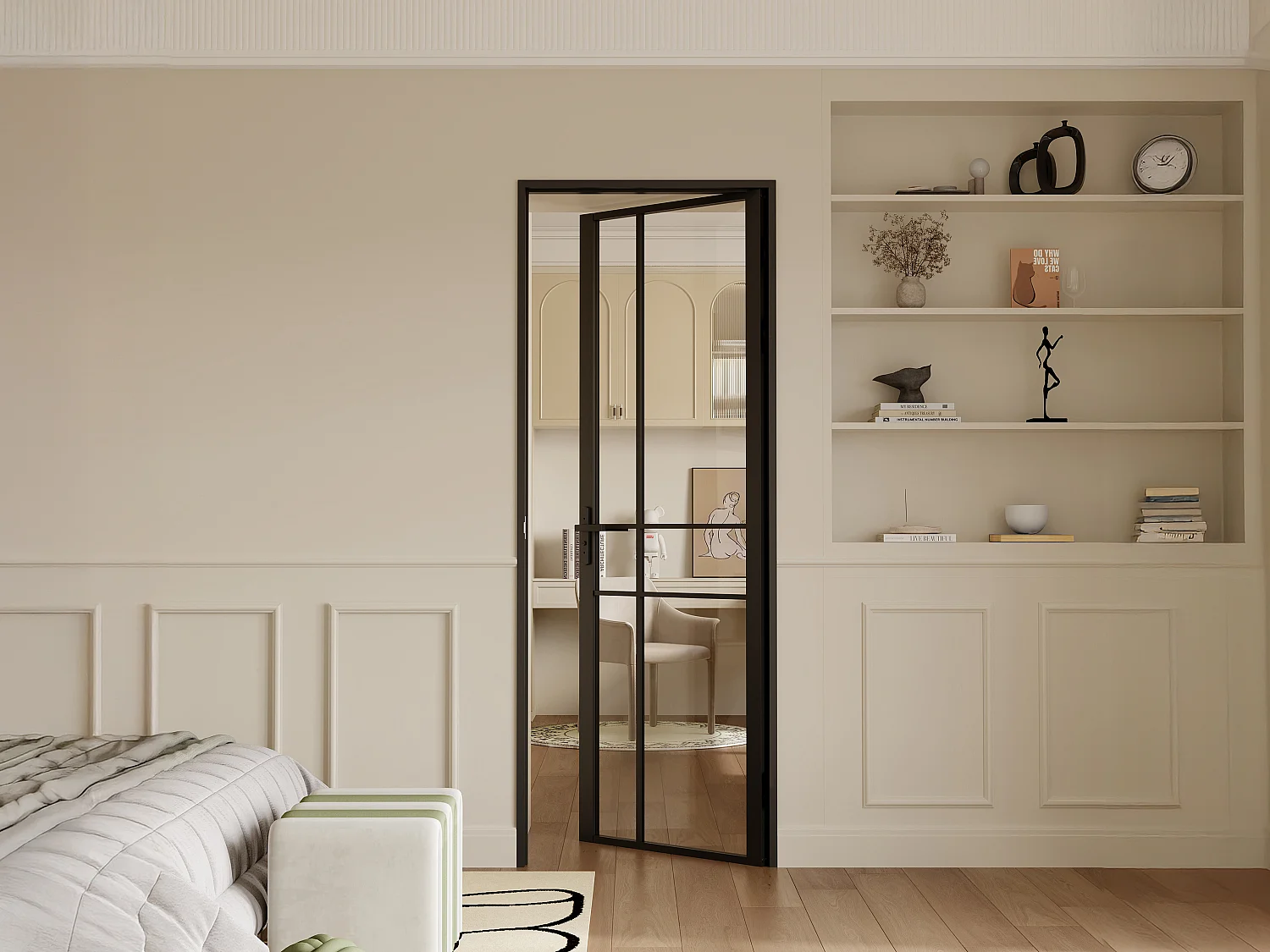 Bloc porte réversible avec design asymétrique en aluminium et verre trempé - H204 x L73 cm - Noir - SANIVA