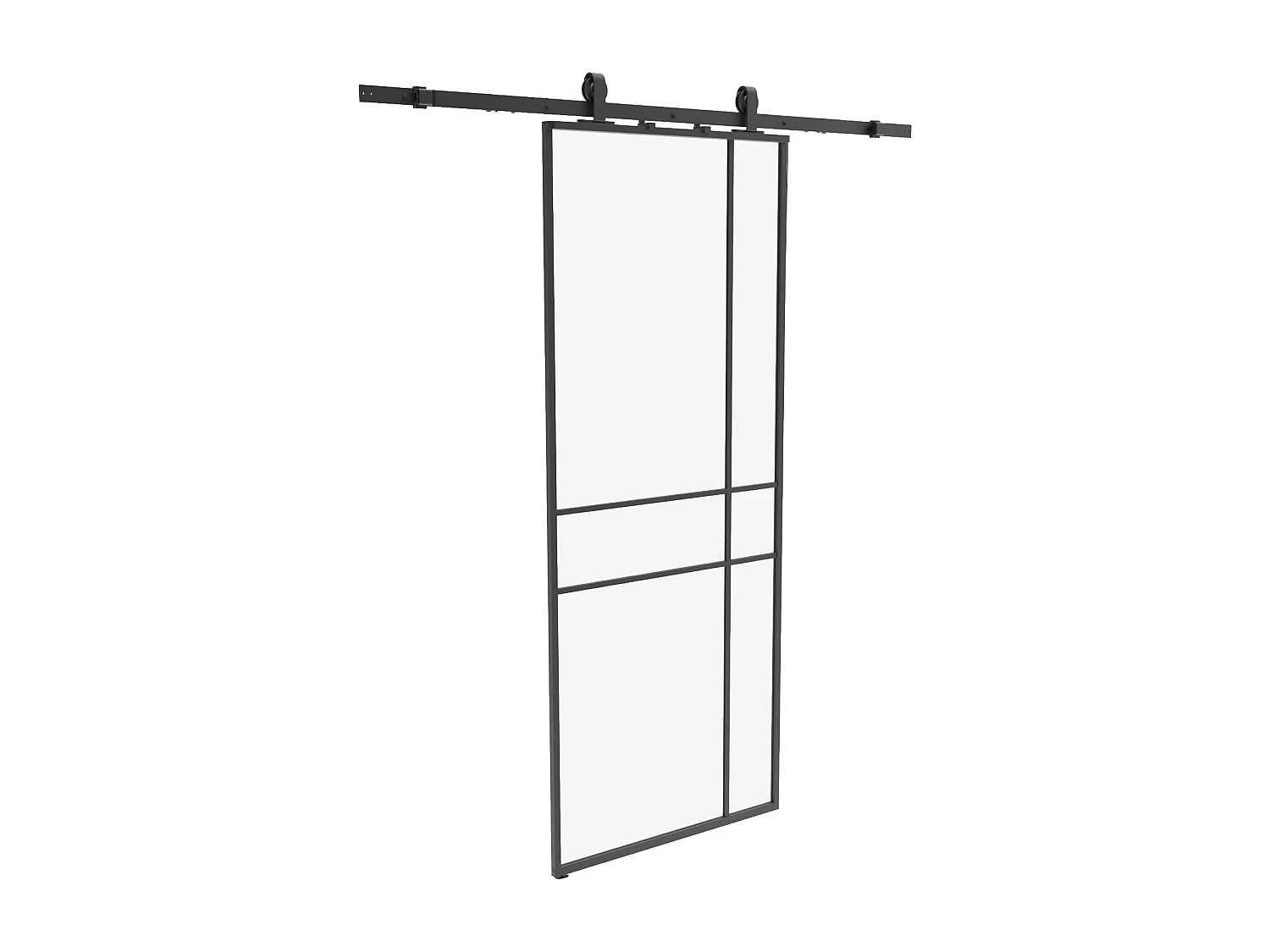 Porte coulissante avec système en applique et design asymétrique - aluminium et verre trempé - H204 x L83 cm - Noir - SANIVA