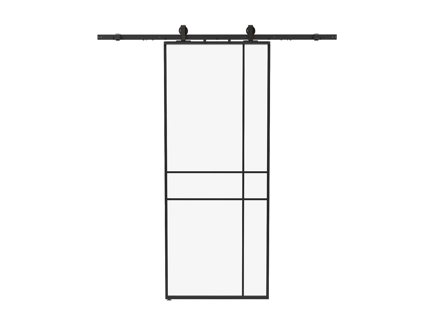 Porte coulissante avec système en applique et design asymétrique - aluminium et verre trempé - H204 x L83 cm - Noir - SANIVA