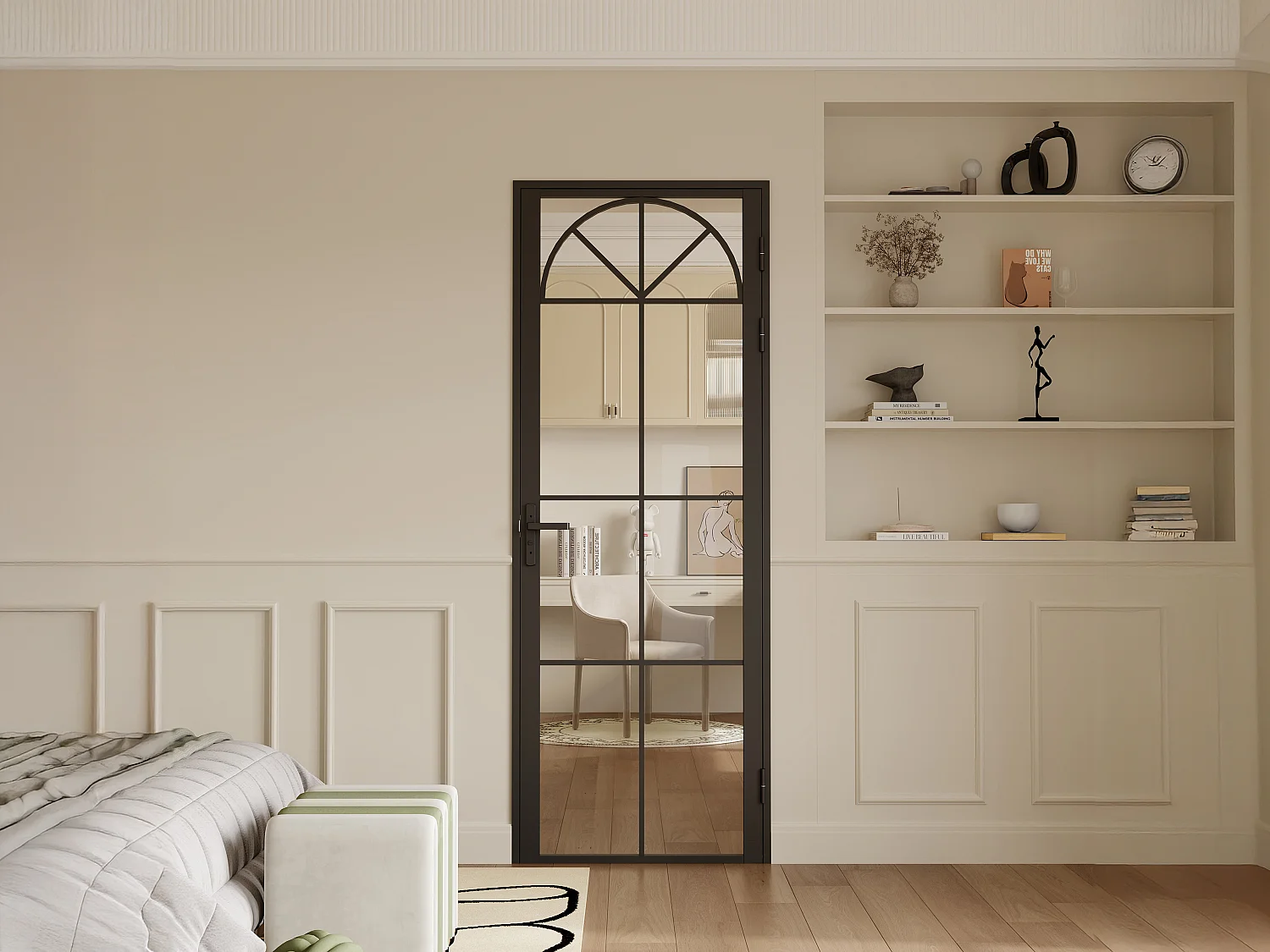 Bloc porte réversible style art déco en aluminium et verre trempé - H204 x L73 cm - Noir - VIGELO