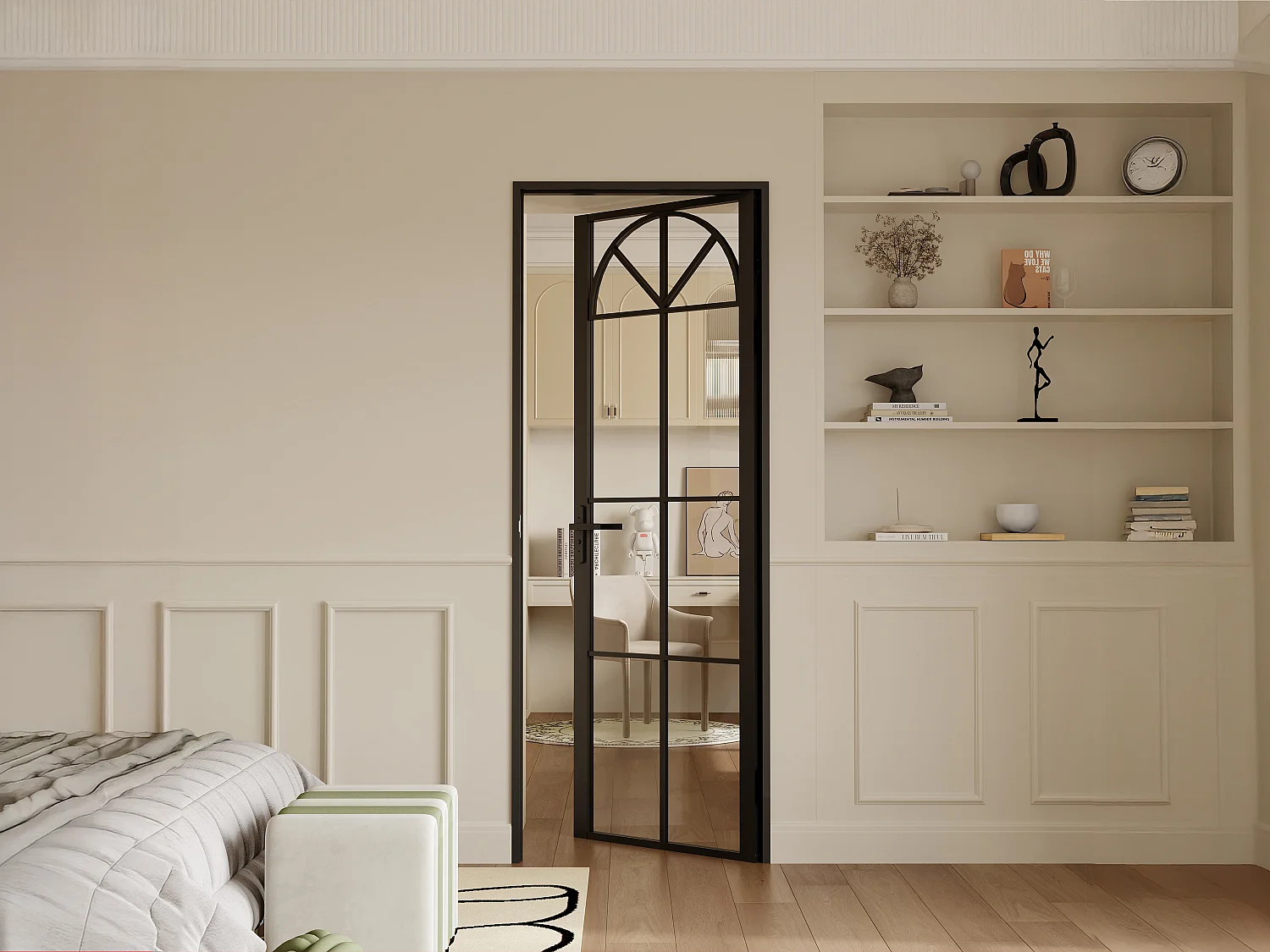 Bloc porte réversible style art déco en aluminium et verre trempé - H204 x L73 cm - Noir - VIGELO