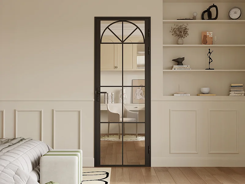 Bloc porte réversible style art déco en aluminium et verre trempé - H204 x L73 cm - Noir - VIGELO