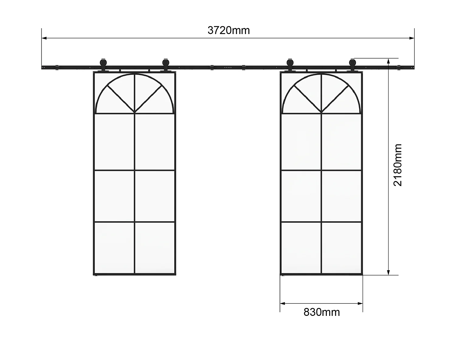 Porte coulissante double avec système en applique style art déco - aluminium et verre trempé - 2 x H204 x L83 cm - Noir - VIGELO
