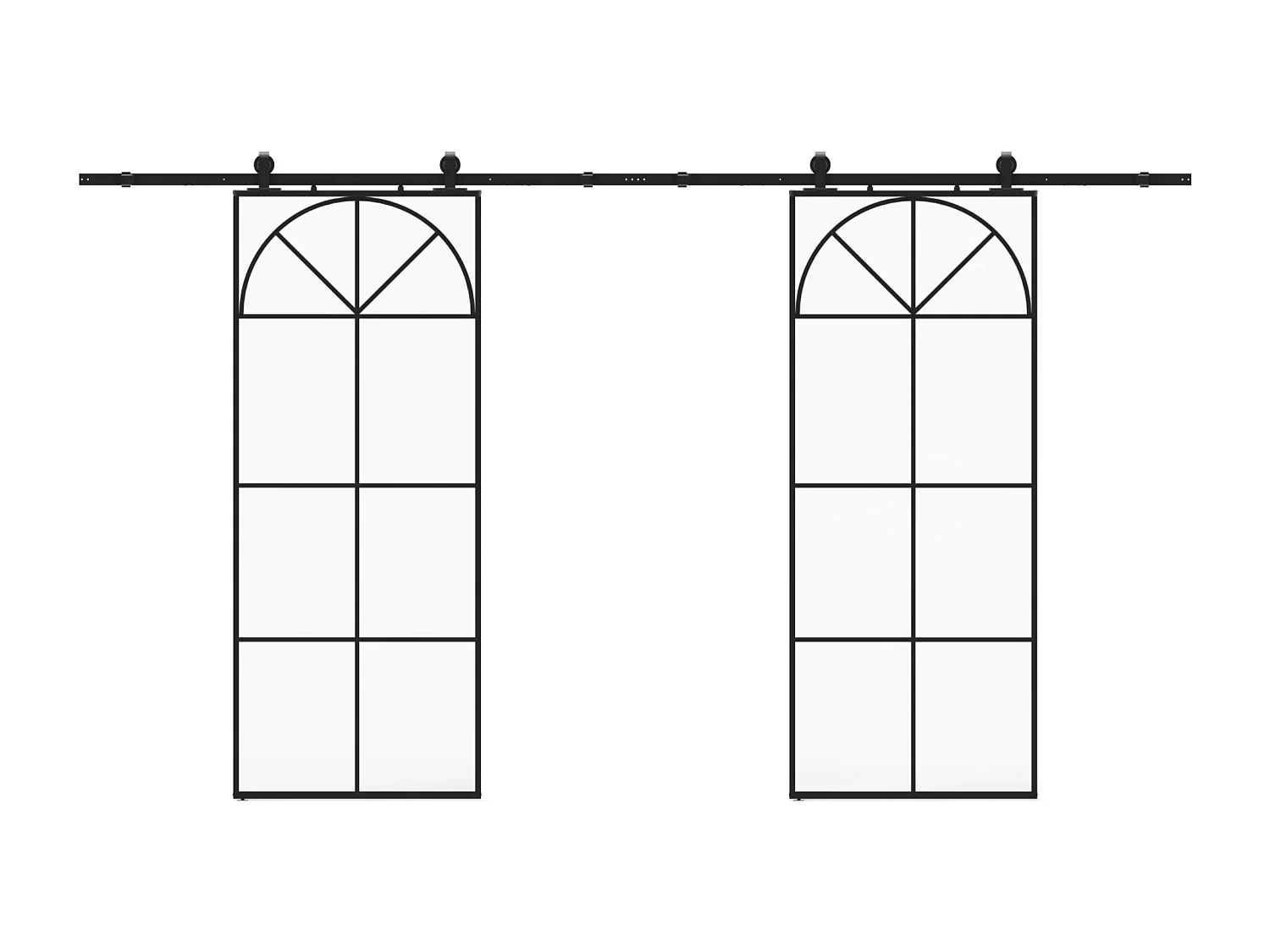 Porte coulissante double avec système en applique style art déco - aluminium et verre trempé - 2 x H204 x L83 cm - Noir - VIGELO