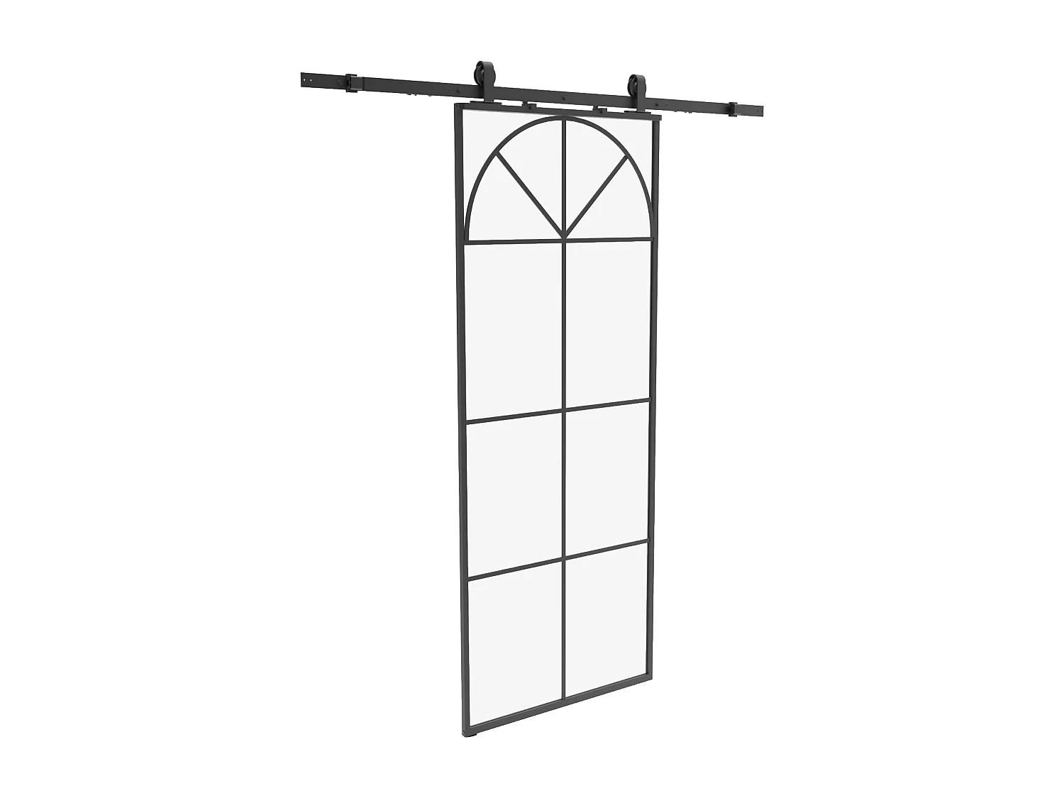 Porte coulissante avec système en applique style art déco - aluminium et verre trempé - H204 x L83 cm - Noir - VIGELO