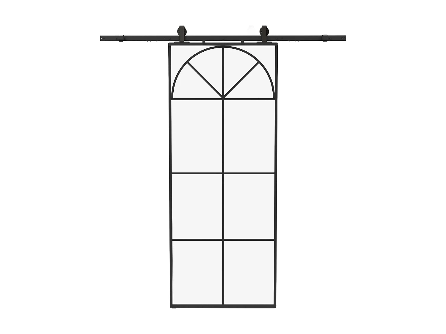 Porte coulissante avec système en applique style art déco - aluminium et verre trempé - H204 x L83 cm - Noir - VIGELO