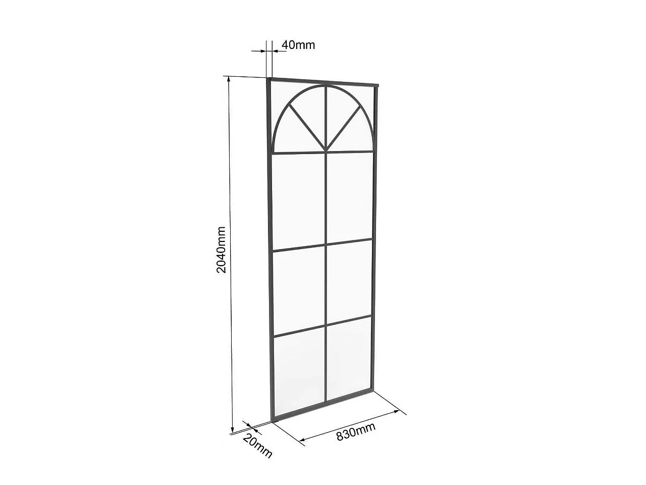Porte coulissante avec système en applique style art déco - aluminium et verre trempé - H204 x L83 cm - Noir - VIGELO