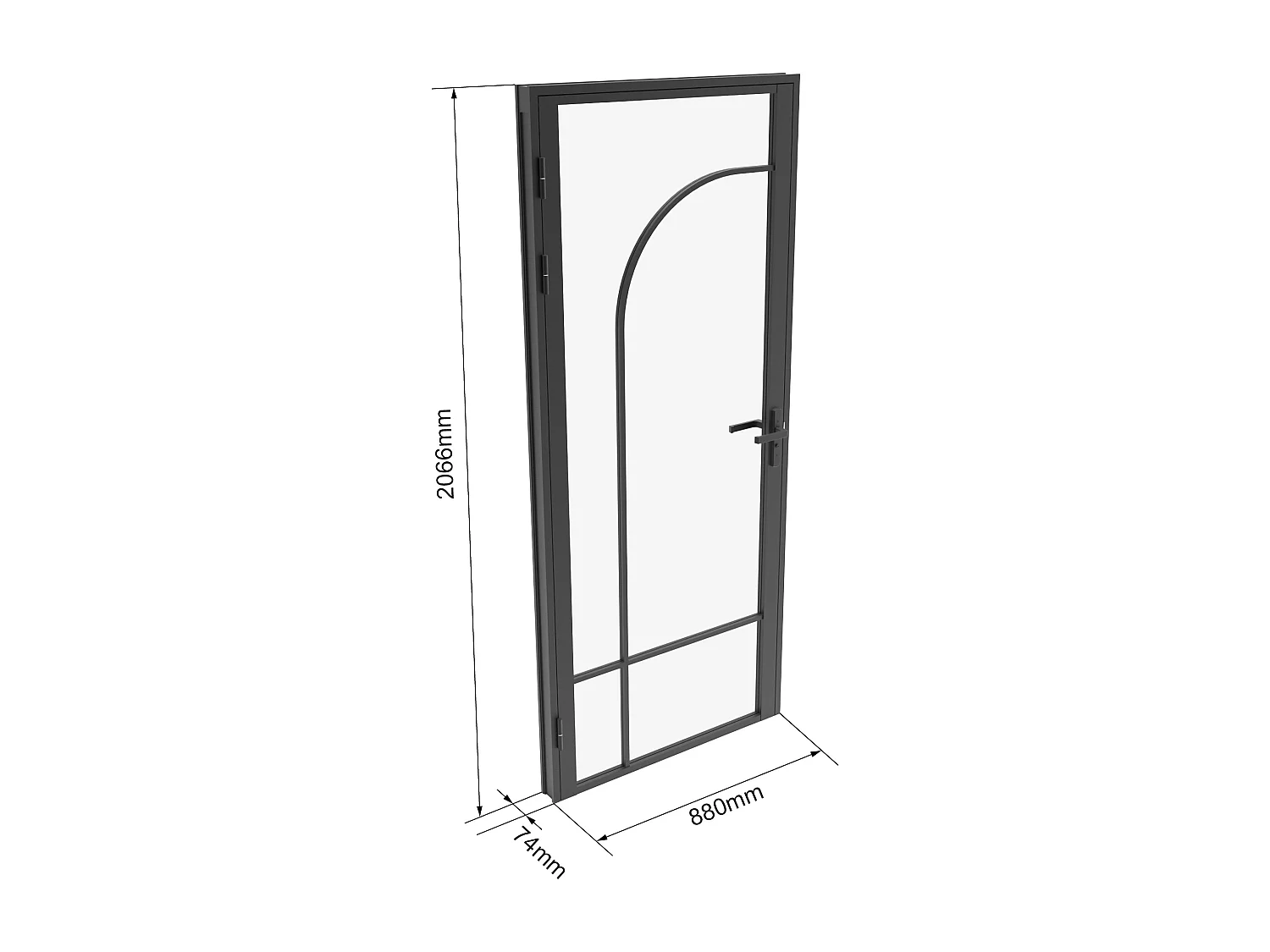Bloc porte réversible style verrière en aluminium et verre trempé - H204 x L73 cm - Noir - CLOSIDA