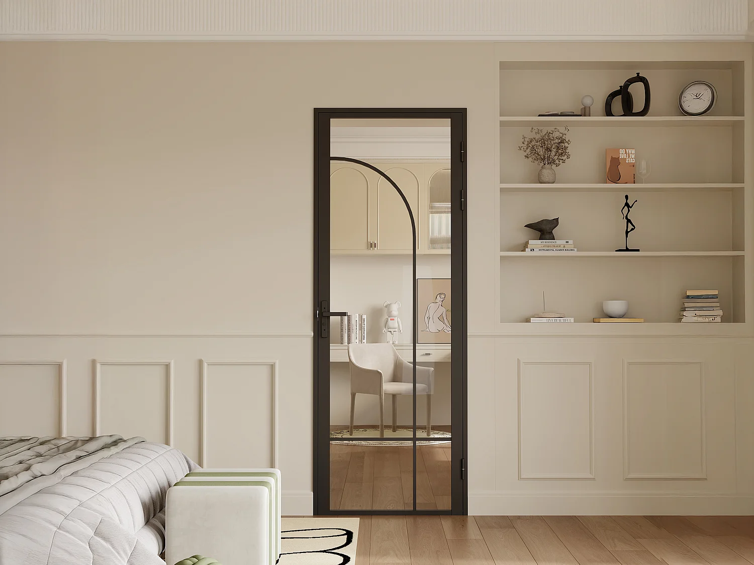 Bloc porte réversible style verrière en aluminium et verre trempé - H204 x L73 cm - Noir - CLOSIDA