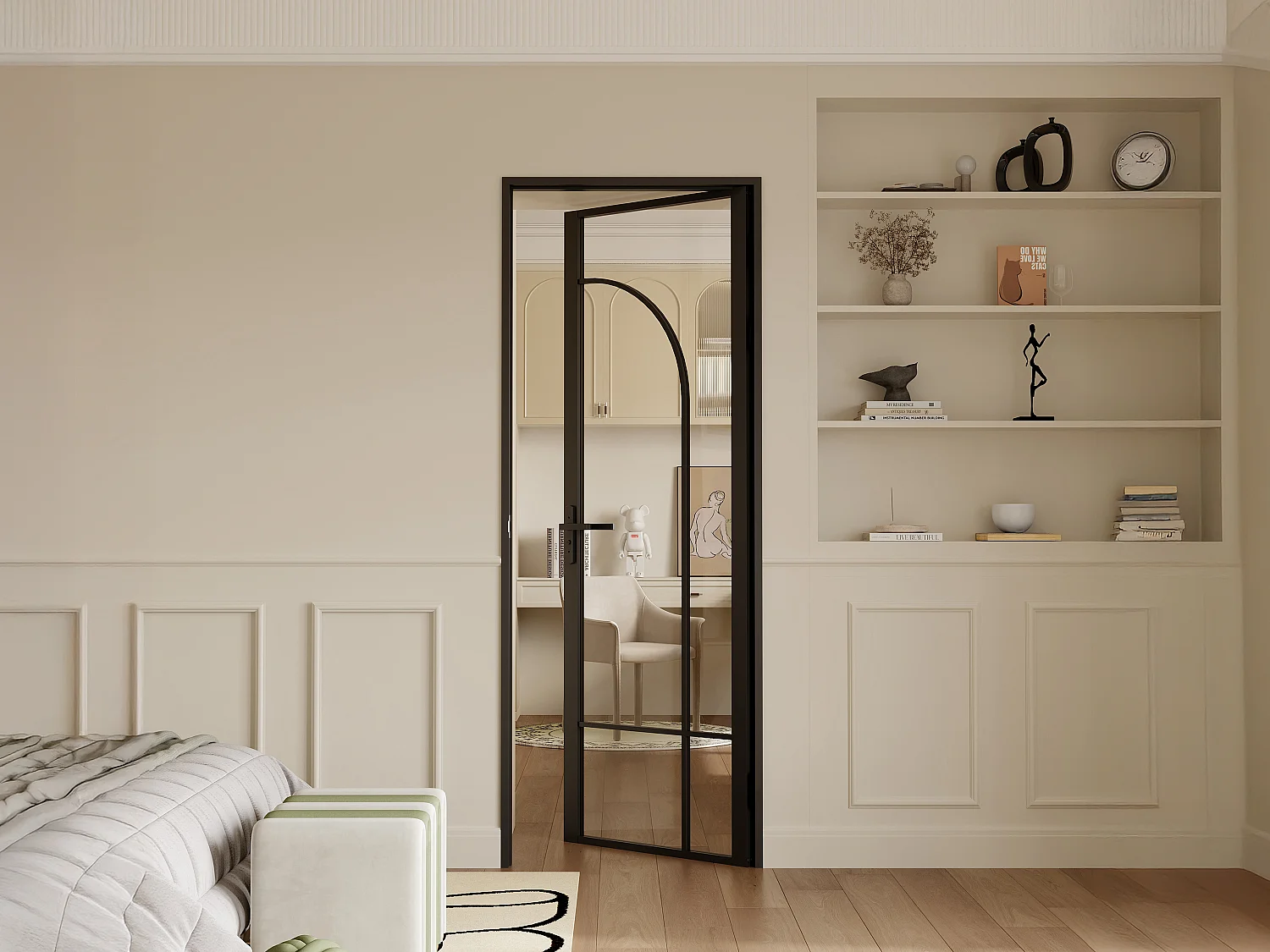 Bloc porte réversible style verrière en aluminium et verre trempé - H204 x L73 cm - Noir - CLOSIDA