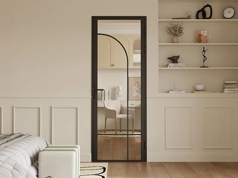 Bloc porte réversible style verrière en aluminium et verre trempé - H204 x L73 cm - Noir - CLOSIDA