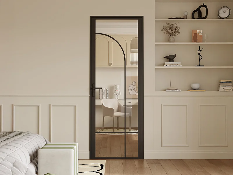 Bloc porte réversible style verrière en aluminium et verre trempé - H204 x L73 cm - Noir - CLOSIDA