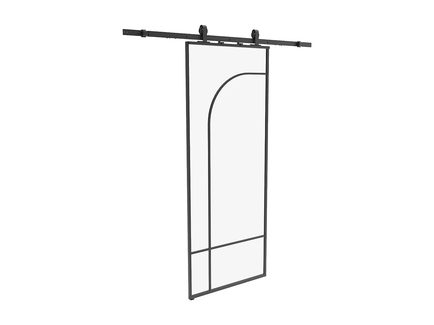 Porte coulissante avec système en applique style verrière - aluminium et verre trempé  - H204 x L83 cm - Noir - CLOSIDA