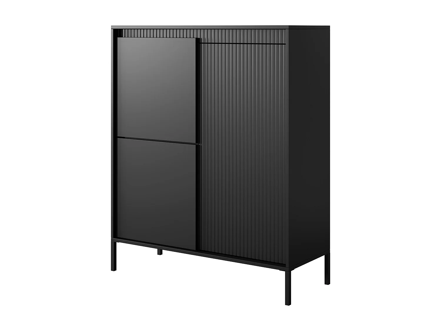 AX LIVING Highboard moderne noir Trentinis 103,5 cm avec façade rainurée