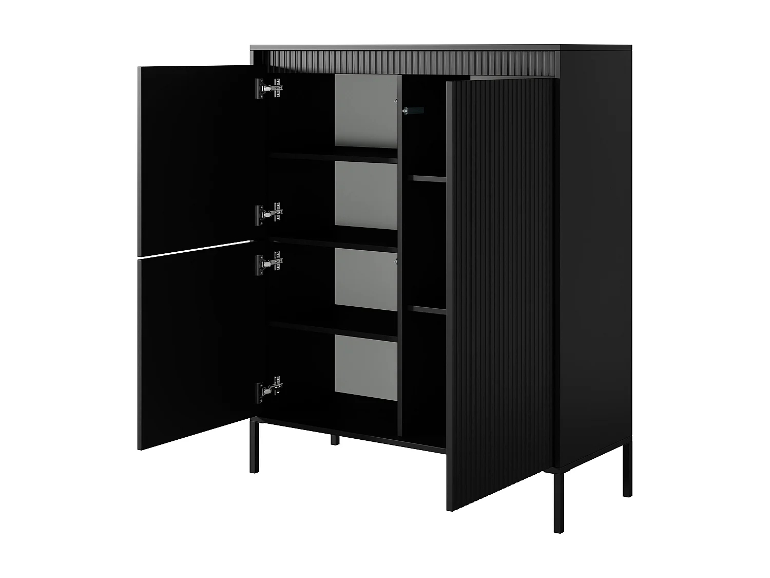 AX LIVING Highboard moderne noir Trentinis 103,5 cm avec façade rainurée