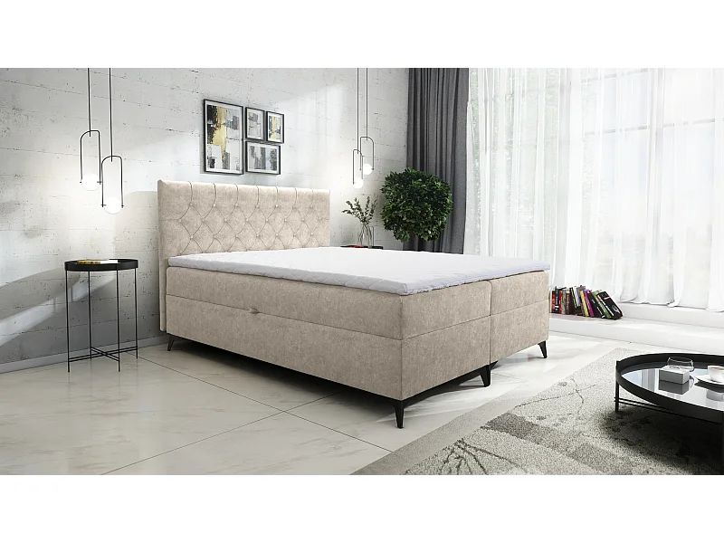 AX LIVING Boxspringbett 140x200 Beige Palmeria mit Stauraum und Topper